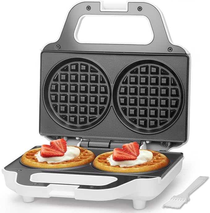 4 Inch Double Mini Waffle Maker Machine, Chaffle Maker, Waflera Electrica, Small Waffle Iron for Waffles, Keto Chaffles, Hash Browns, Cookies, Non-stick Plates