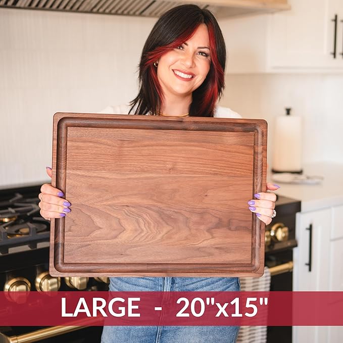 Made in USA Walnut Cutting Board by Virginia Boys Kitchens - Butcher Block made from Sustainable Hardwood (20x15)