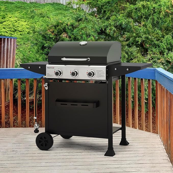 Royal Gourmet GH3001H 3-Burner Propane Gas Grill with Warming Rack, Outdoor BBQ Grill with 30,000 BTUs Output & 496 Sq. In. Grilling Area for Patio, Backyard and Balcony, Black