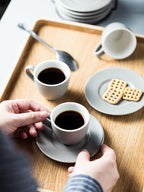 YHOSSEUN Porcelain Espresso Cups Set and Metal Stand 3 OZ Demitasse Cup For Coffee Shot, Mugs for Latte, Cafe Mocha, Cappuccino, and Tea, Serve for 6 Gray