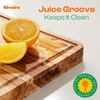 Riveira Teak Wood Cutting Board – Gourmet Teak Grandeur: 20 x 30 Wooden Cutting Board – Natural Wooden Cutting Boards For Kitchen Decorative – Innovative Juice Grooves Teak Wooden Chopping Board