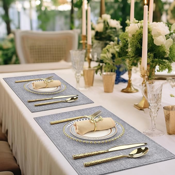 Cloth Placemats Set of 6 - Double Thickened Easy to Clean Linen Style Fabric Placemats - Machine Washable Placemats- Heat Resistant Non-Slip Table Mats - 18x12 Inch (Smoke Gray, 6)