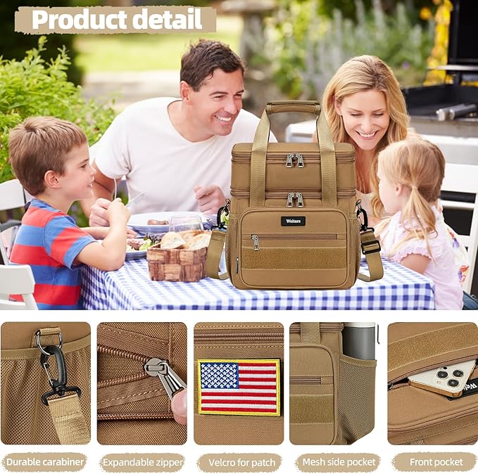 Weitars Lunch Box for Men Women Dual Compartment Lunch Box Heavy Duty Large Insulated Tactical Lunch Bag Durable Cooler Bag With Shoulder Strap for Adults Work Picnic Road Trip