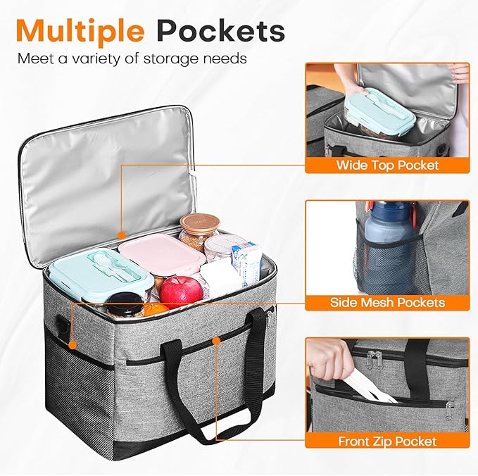 Collapsible Cooler Bags Insulated, 48 Cans Soft Cooler with Front Zipper Pocket & Shoulder Strap, Portable Leakproof Soft Sided Coolers for Camping/Beach/Picnic/Travel - Grey