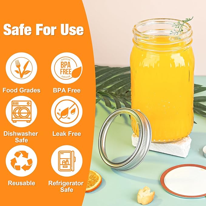 12Pack 32oz Wide Mouth Mason Jars, Glass Mason Jars with Airtight Lids and Bands, Large Canning Jars for Food Storage, Pickling, Meal Prep, DIY Decor, Fruit Print, Safe for Microwave & Dishwasher