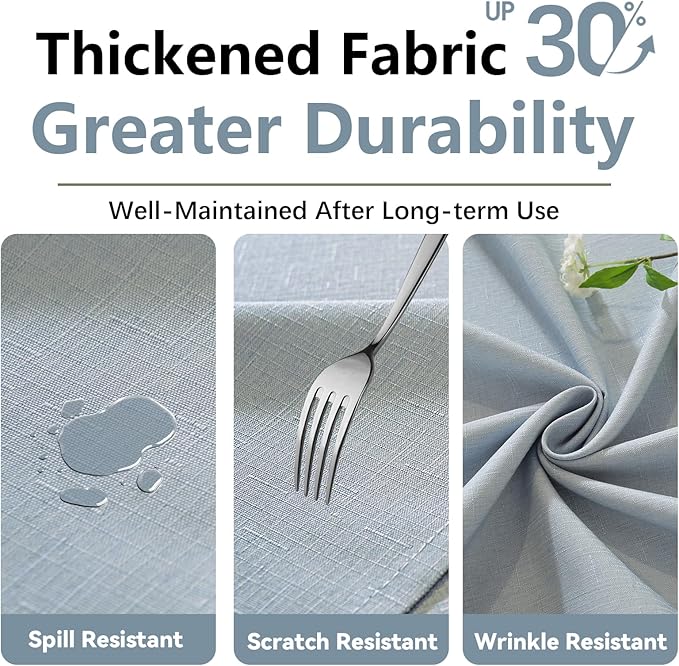 Laolitou Table Cloth Rectangle Linen Waterproof Textured Light Blue Tablecloth, Washable Wrinkle Free Spill Proof Fabric Tablecloths for Dining Table Farmhouse Kitchen Holiday, 60x104 Inch