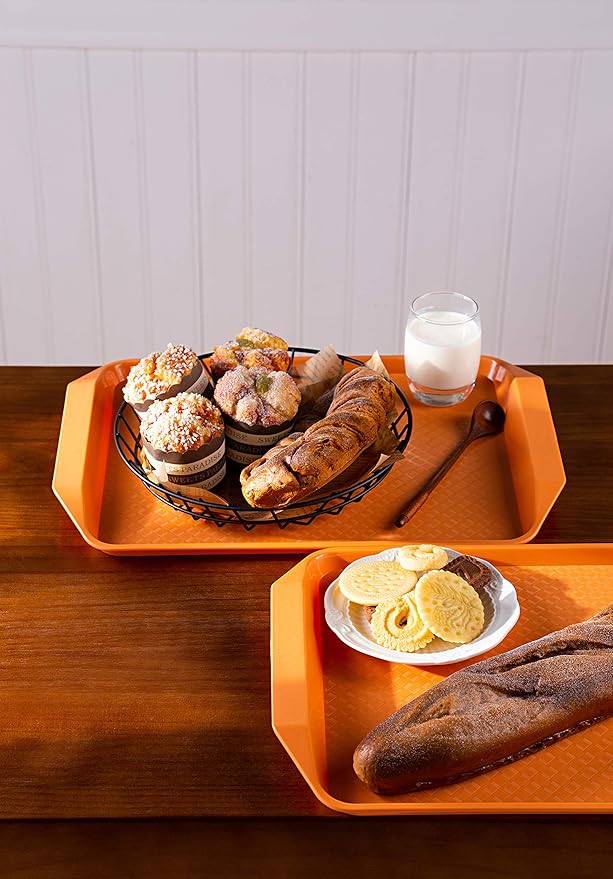 Plastic Fast Food Serving Tray,16.95 by 11.82-Inch,Set of 12 (Orange)