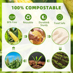 300 Count Light Brown Compostable Silverware, 100 Forks 100 Spoons 100 Knives Compostable Utensils, No Plastic Utensil, Eco Friendly Disposable Plastic Silverware for Party Office Wedding