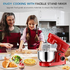 Facelle Stand Mixer, 10-Speed 6QT Kitchen Electric Mixer, Tilt-Head Food Mixer with Beater, Dough Hook, Wire Whip and Egg Separator, scraper for Most Home Cooks - Red