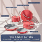 Dutch Oven Pot with Lid 4.5QT Stock Pot 9.5 Inch Nonstick Ceramic Coated Soup Pot Non-Toxic PFAS-Free, Quick & Even Heat Distribution for Braising, Baking Bread & Stewing, Compatible for All Cooktops(Induction/Gas/Electric) Oven Safe to 500°F, Fusion Red