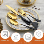 20 Piece Gold and Black 18/0 Flatware Utensil Set for 4, Include Dinner Knife,Dinner Forks,Dinner Spoons,Salad Forks,Teaspoons,Silverware Set for 4, Dishwasher Safe