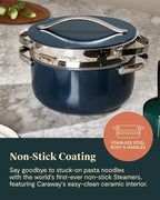 Caraway Steamer - Stainless Steel Steamer with Handles - Non Stick, Non Toxic Coating - Steam Veggies, Seafood, and More - Compatible With Our Dutch Oven or Sauce Pan - Large