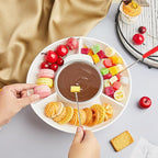 Lallisa Electric Fondue Pot Set, Chocolate Fondue Kit, Electric Fondue Maker, Detachable Serving Trays with 4 Roasting Forks, Gift Set for Date Night House Warming Melting Parties(White)