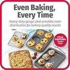 GoodCook 4-Piece Nonstick Steel Toaster Oven Set with Sheet Pan, Rack, Cake Pan, and Muffin Pan, Gray, 4-Piece Set Distributes Heat Evenly, Nonstick Coating, Dishwasher-Safe