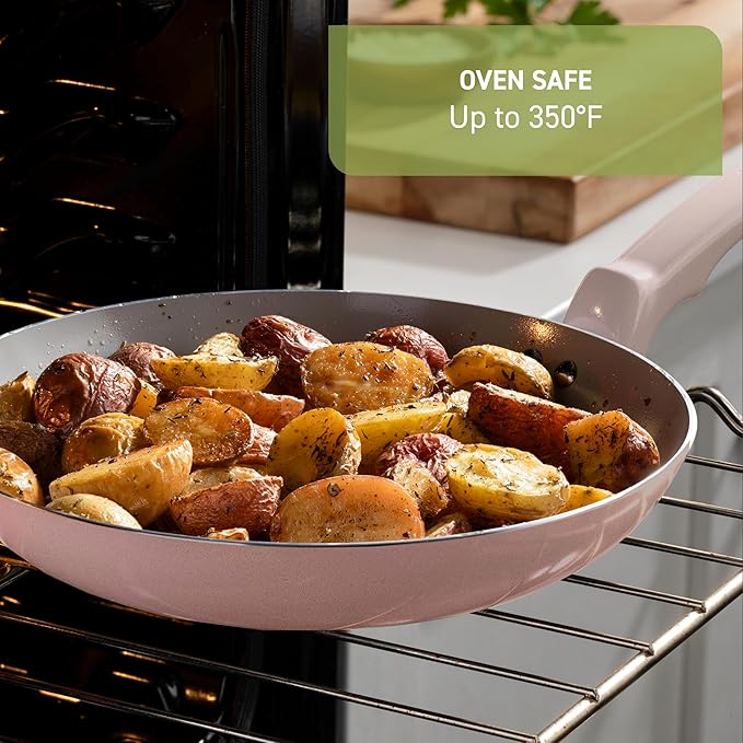 T-Fal Refresh Ceramic Nonstick Cookware Set, 12-Piece Ceramic Pots and Pans Set, Oven Safe to 350°F, Includes Stockpot, Griddle, Frying Pans, & Utensils, Dusty Rose