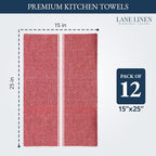 LANE LINEN Kitchen Towels Set - 100% Pure Cotton Dish Towels for Kitchen, Super Absorbent Kitchen Hand Towel, Tea Towels, Soft & Durable Dish Cloths, Pack of 12 – 14”x25”, Red