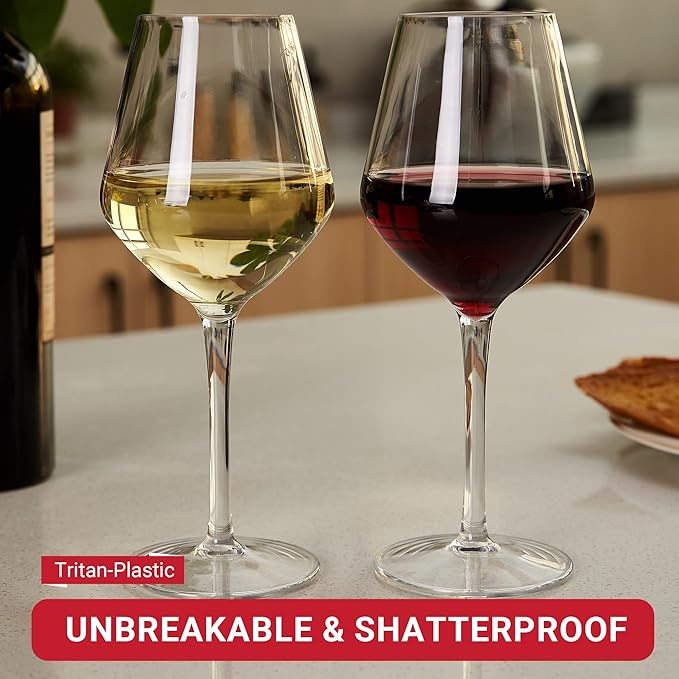 MICHLEY Unbreakable Stemmed Wine Glass 100% Tritan Plastic Dishwasher available Glassware 15 oz, Set of 8