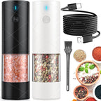 2Pack Electric Salt and Pepper Grinder Set USB Rechargeable with Warm LED Light, Adjustable Coarseness Lidaop Large Capacity Automatic Salt Pepper Mill Grinder for Kitchen, Black and White