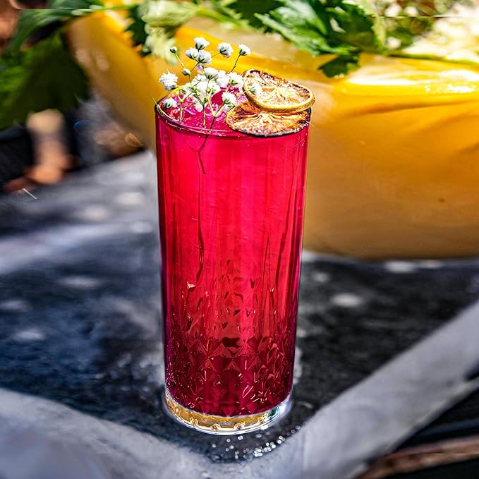 Drinking Glasses Set of 6 - Highball Glasses - 11 oz Tall Water Glass Sets - Glassware for Bar Mixed Drink Cocktail, Juice, Mojito, Iced Tea