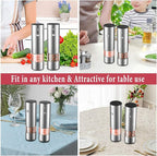 Electric Salt and Pepper Grinder Set - USB Rechargeable - Durable Modern Style - Automatic Black Peppercorn & Sea Salt Spice Mill Set with Adjustable Coarseness & LED Light Refillable