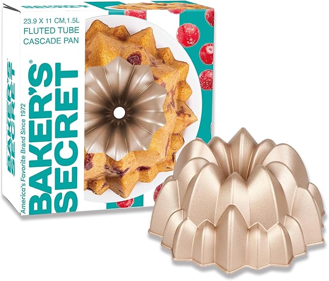 Baker's Secret Fluted Cake Pan, Cake Pans, Novelty Cake Pan, Die Cast Aluminum Cake Pans, 2 Layers Non-stick Coating, Novelty Cake Pan - The Cast Aluminum Collection (Cascade)