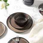 LERATIO Ceramic Dinner Plates Set of 6, 10.5 Inch Reactive Glaze Porcelain Plates, Modern Shape Dinnerware Dishes Set for Kitchen,Microwave&Dishwasher&Oven Safe, Scratch Resistant-Chestnut