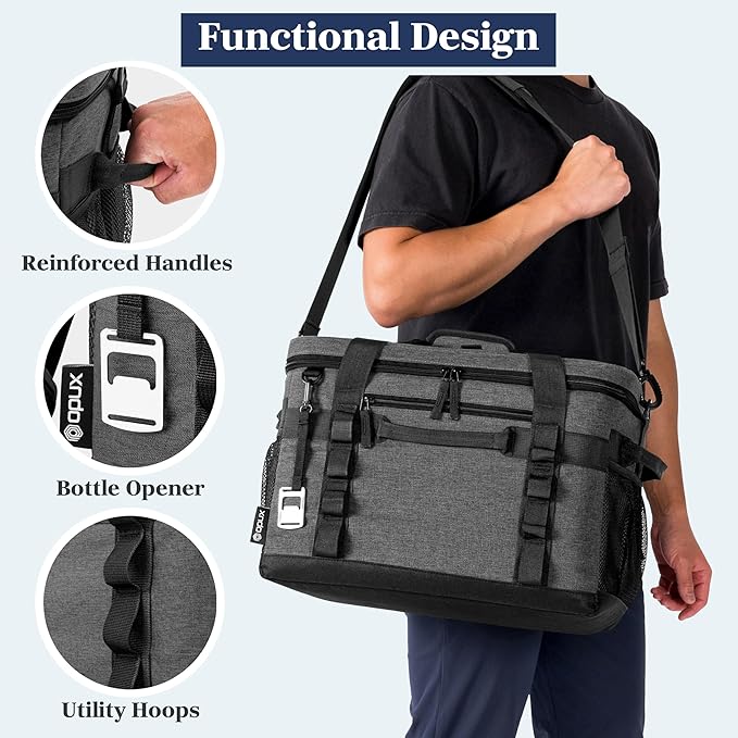 OPUX Cooler Bag, 60 Cans Insulated Soft Collapsible Portable Cooler, Soft Sided Leakproof Cooler for Beach Camping with Shoulder Strap, Ice Chest for Travel Road Trip Picnic, Charcoal Gray