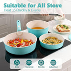 SENSARTE 24 Piece Ceramic Pots and Pans Set, Nonstick Detachable Handle Cookware, Induction Cookware Set with Removable Handle, Healthy Non Stick for RV, Dishwasher＆Oven Safe, PFOA Free (Turquoise)