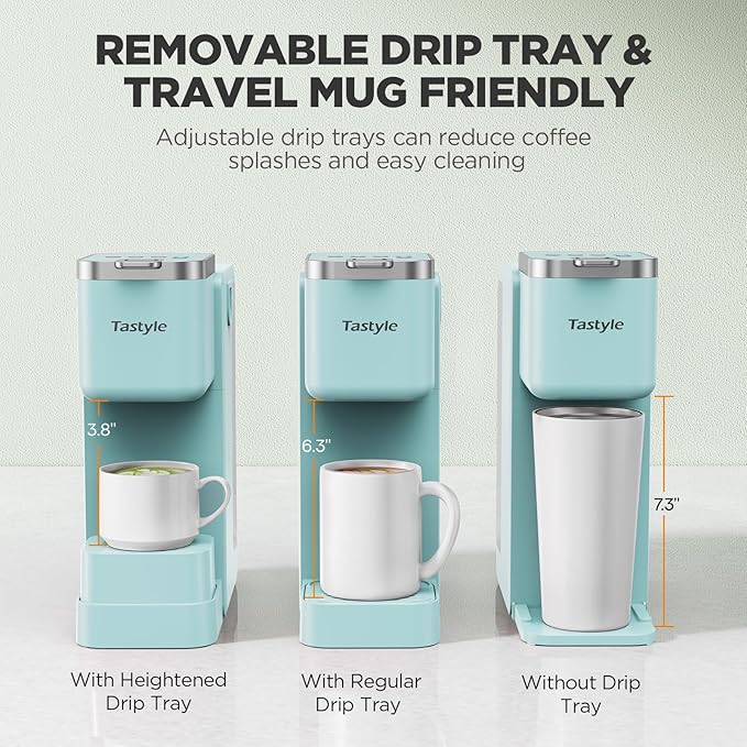 Single Serve Coffee Maker with Built-in Detachable Milk Frother, Iced and Hot Coffee Machine for K Cup & Grounds, 40oz Removable Water Reservoir, 6 Cup Sizes, Fits 7.3" Travel Mug, Teal