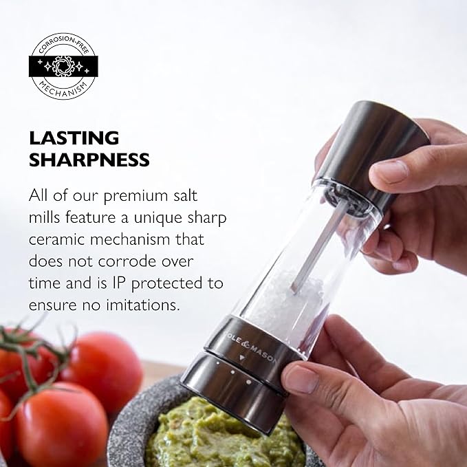 COLE & MASON Derwent Salt Grinder - Gunmetal Mill Includes Gourmet Precision Mechanism and Premium Sea Salt
