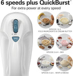 Hamilton Beach 6-Speed Electric Hand Mixer with Whisk, Traditional Beaters, Snap-On Storage Case, 250 Watts, White