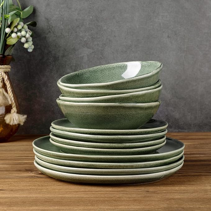 AmorArc 8.5" Ceramic Plates Set of 6 | Handmade Stoneware with Reactive Glaze for Dessert, Salad, Appetizer & Dinner | Microwave/Dishwasher Safe, Scratch Resistant
