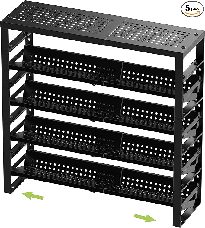Expandable, Stackable, Adjustable Spice Rack kitchen Organizer,Metal Pantry Storage Shelves - Multi-Tier Shelf for Cabinet, Countertop, Pantries, Cupboard or Wall Mount,Black