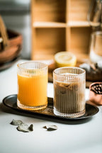 Drinking Glasses with Origami Style Set of 4 Glass Cups, 9oz Ribbed Glassware, Art Deco Drinking Glass, Elegant Ripple Vintage Glassware, Ideal for Cocktail, Whiskey, Soda, Juice