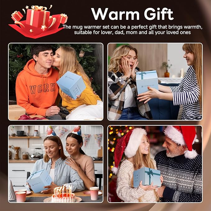 Coffee Mug Warmer with Mug Set - Cup Warmer for Desk Auto Shut Off, Smart Electric Beverage Heater for Coffee, Tea, Water, Milk and Coco, 8 Temperature Settings & 1-12H Timer, Gifts for Coffee Lovers