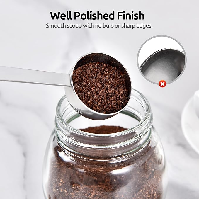 U-Taste Coffee Scoop 2 Tablespoon: 18/8 Stainless Steel Measuring Scooper for Ground Coffee, Bean, Powder, Espresso, 6.9in Long Handle Metal Meaure Spoon for Canister, Jar (2Tbsp/30ml, Silver)