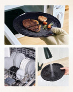 Famiware Porcelain kitchen plates and bowls set, Modern dishes set for 6, Handmade Wave Edge Dinnerware Sets, Microwave and Dishwasher Safe Tableware, Glossy-black (24pc)