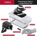 Fullstar Mandoline Slicer for Kitchen, Fruit Cutter, Cheese Grater, Cucumber Slicer, Veggie Spiralizer, Food Cutter & Kitchen Gadgets with Safety Glove (6 in 1, Black)