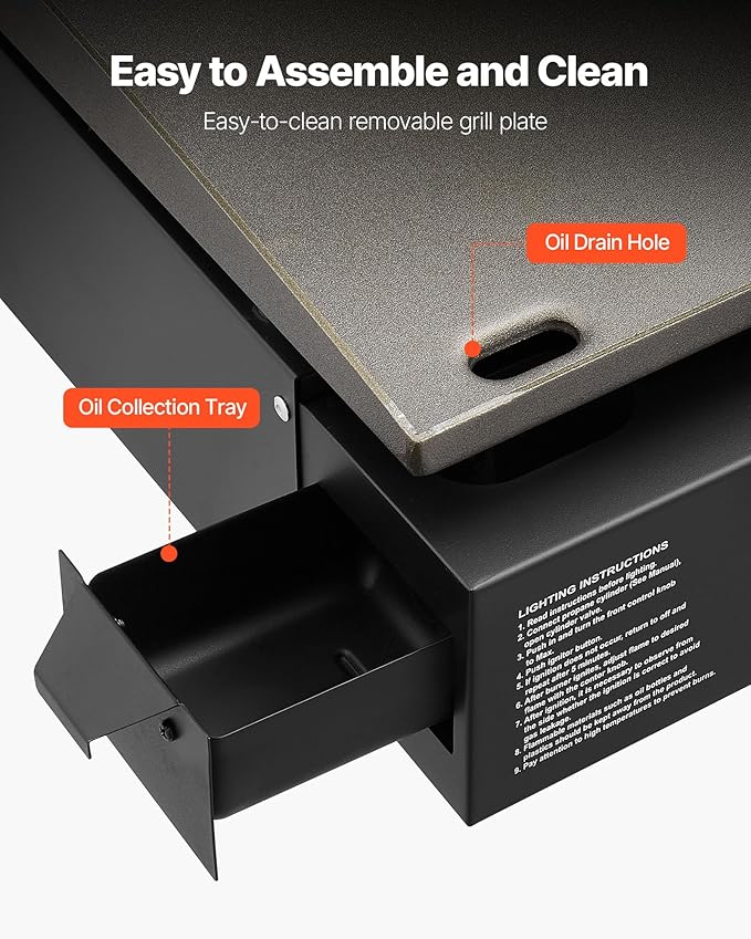 VEVOR Gas Griddle, 2 Burner Tabletop Griddle, 22 inch Portable Griddles Propane with Lid, Oil Drain Hole & Oil Collection Tray, 22000BTU Camping Flat Top Grill for Outdoor Cooking, Tailgating