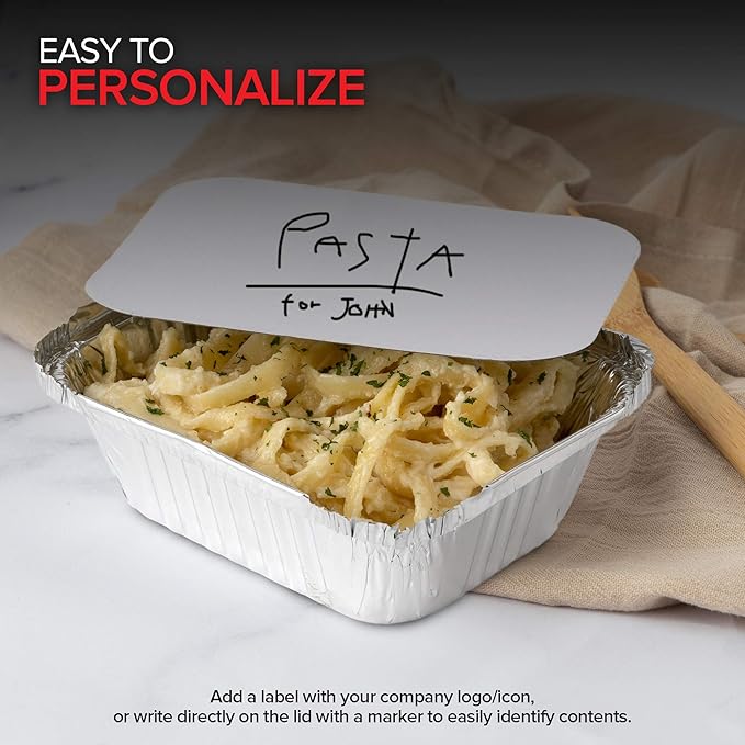 Stock Your Home 1 Lb Aluminum Pans with Lids (100 Pack) - Food Containers with Cardboard Lids - Disposable & Recyclable Takeout Trays with Lids - to Go Containers for Restaurants, Catering, Delis