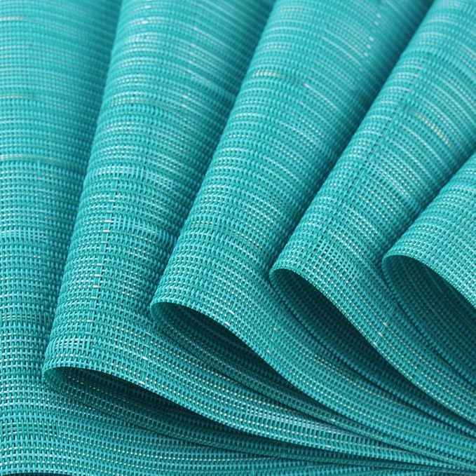 PIGCHCY Placemats,Durable Heat Resistant Placemats for Dining Table,Washable Woven Vinyl Kitchen Placemats Set of 4 (18 x 12 inches, Turquoise)