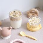 Felli On The Go Yogurt Parfait Snack Cup with Lid, Reusable Leak Proof Acrylic Travel Container for To Go Cereal Granola Milk, 12 oz Clear Mason Jar with Spoon & Crunch Fruit Holder (2, Yellow)