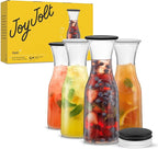 JoyJolt Glass Carafe with Lid, Set of 4 – 1 Liter Glass Pitcher for Mimosa Bar, Water, Iced Tea, Juice, Wine, Lemonade, Milk – Dishwasher Safe Beverage Drink Dispensers for Brunch, Parties