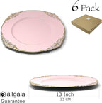 allgala 13-Inch 6-Pack Heavy Quality Round Charger Plates-Floral Pink-HD80345