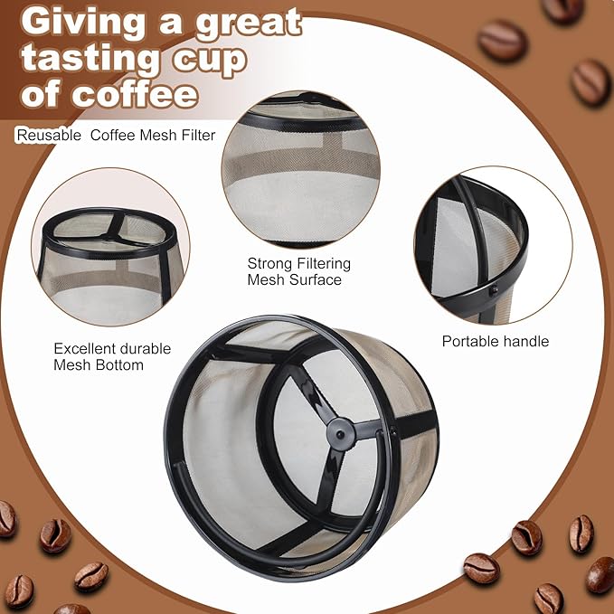 Maxdot 4 Packs Reusable Coffee Filters 4-5 Cup Replacement Mesh with Handle 2.8 x 3.1 x 2 Reusable Filter Basket Compatible with Mr. Coffee Most Coffeemakers Brewers Universa (Stainless Steel,Gold)