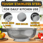 Stainless Steel Colander for Kitchen - 5Qt Rice Strainer With Handles, Perforated Design, Dishwasher Safe, Rust-Resistant - Versatile Pasta Strainer for Grains, Beans, Spaghetti, Veggies, Fruits