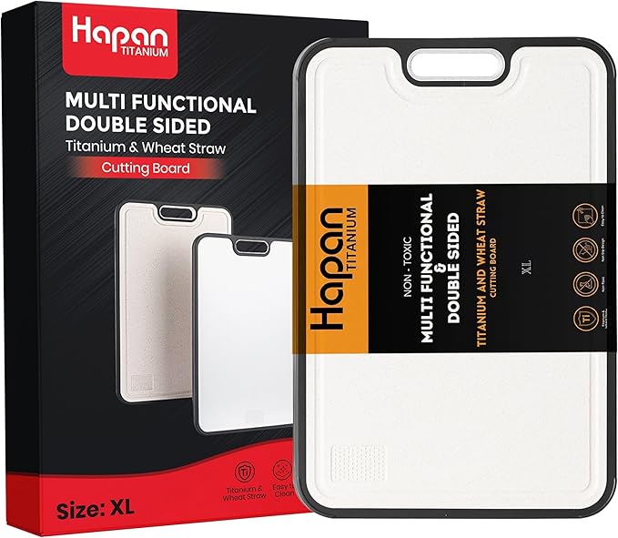 Titanium Cutting Boards for kitchen, Double Sided Metal Cutting Board, Non Toxic Chopping Board, Wheat Straw PP/Healthy Large Titanium Cutting Board for meat, Easy to Clean