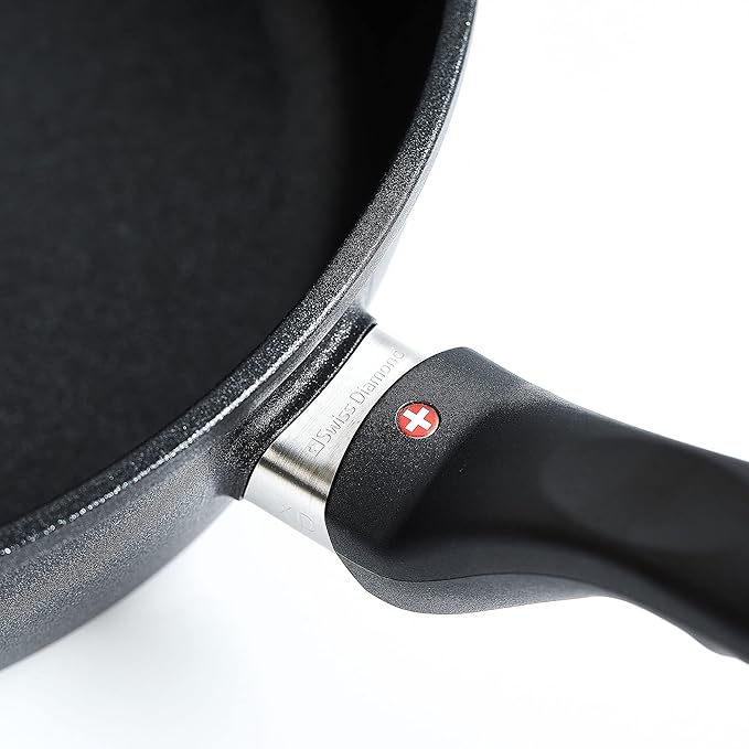 Swiss Diamond 12.5 Inch Frying Pan Nonstick Diamond Frying Pan, Aluminum Coated Skillet, Dishwasher Safe and Oven Safe Fry Pans with Stainless Steel Handle, Grey