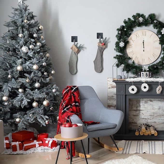 VIS'V Adhesive Towel Hooks, Waterproof Shower Wall Stick on Hooks, 2 Extra Adhesive Strips, Black, 4 Pcs