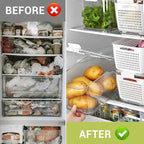 LUXEAR 4 Pack Fruit Vegetable Containers for Fridge, Produce Saver Container with Lids &Removable Colander BPA-free Refrigerator Storage Organizer for Fruit Vegetable, Berry, Meat keep Fresh Longer